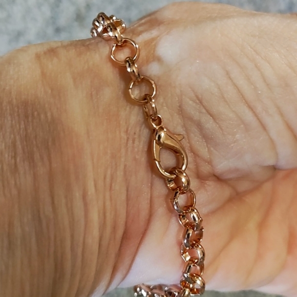 VINTAGE ROSE-GOLD PLATED SMOKY QUARTZ 8" BRACELET - Picture 5 of 9